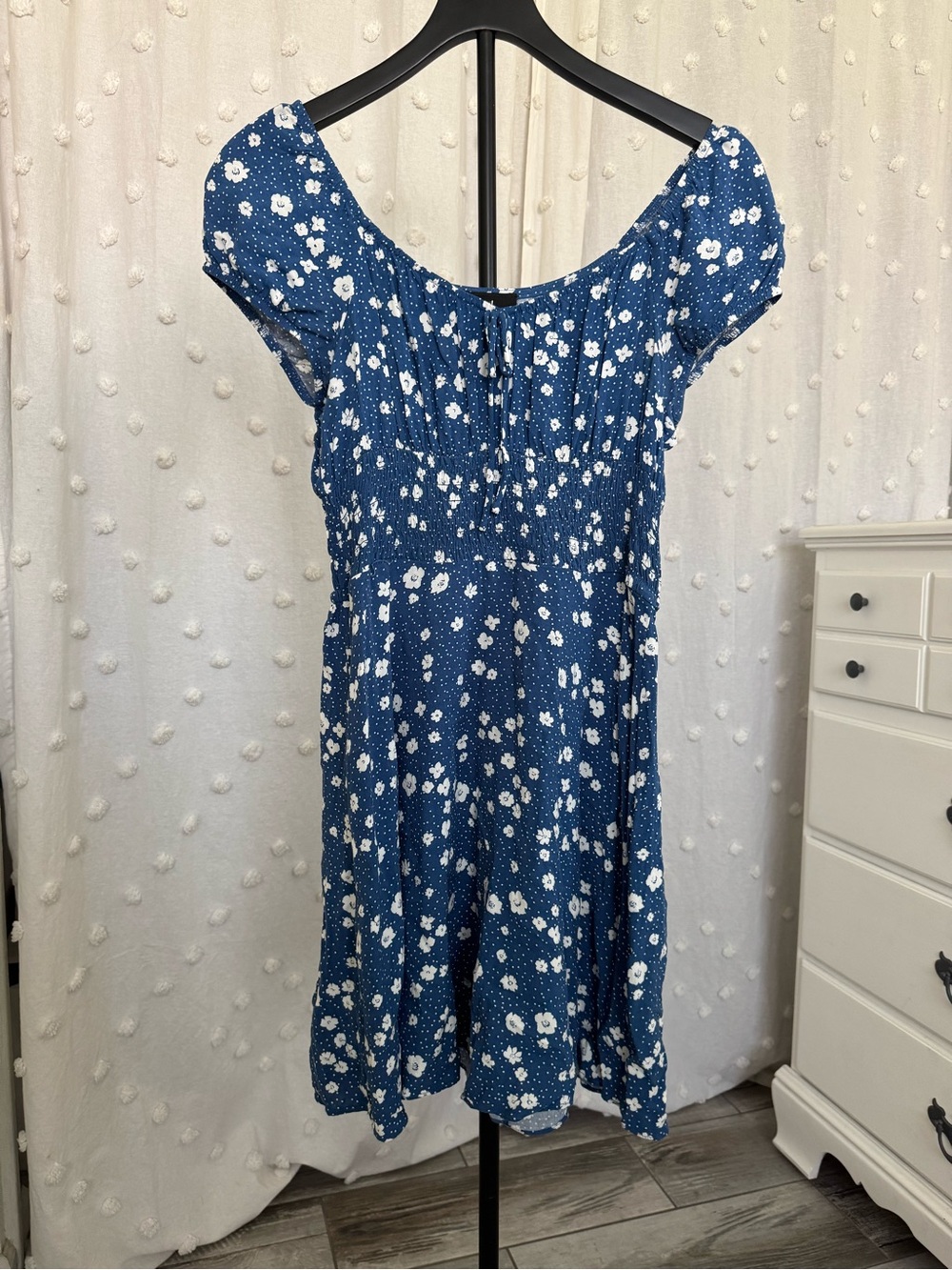 by & by Blue White Floral Smocked Mini Dress Size Medium